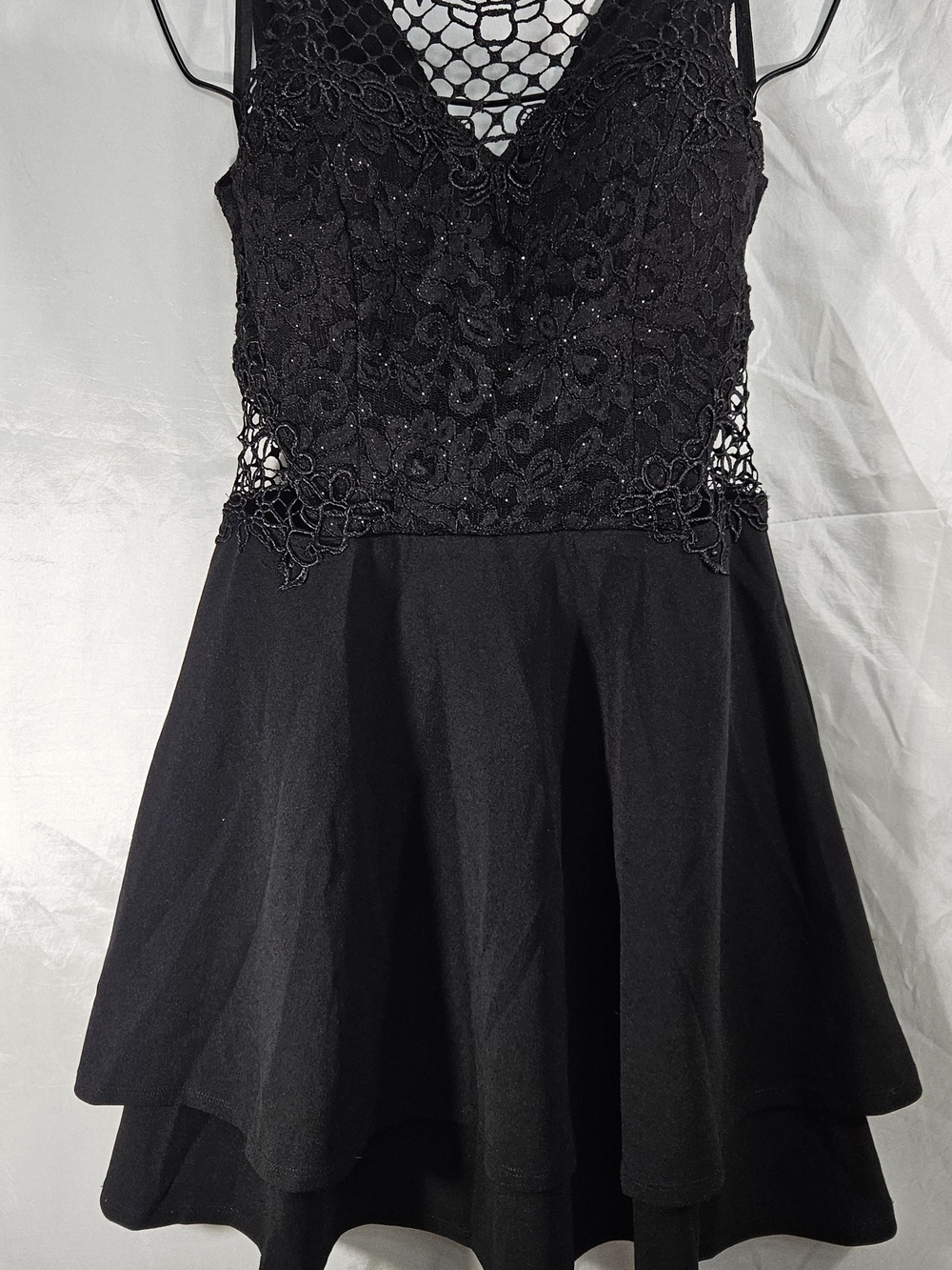 City Studio Black Lace Bodice Skater Dress  #129